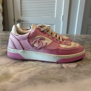 CHANEL Pink and Cream Casual Sneakers